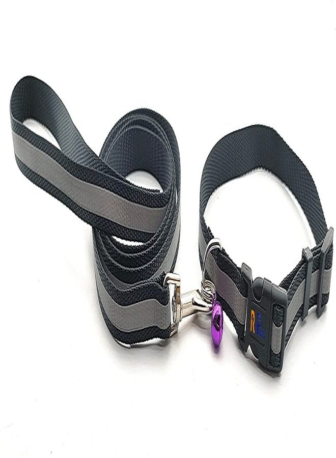 Pups&Pets pet Reflective Safety Neck Collar with Leash Set with Bell Adjustable Collar and Leash 15 MM for Puppy, cat and Kitten (Black) - Image 1